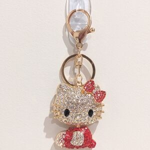 Hello Kitty Bling Rhinestone Keychain Bag Charm With Red Crystal Accents, NEW